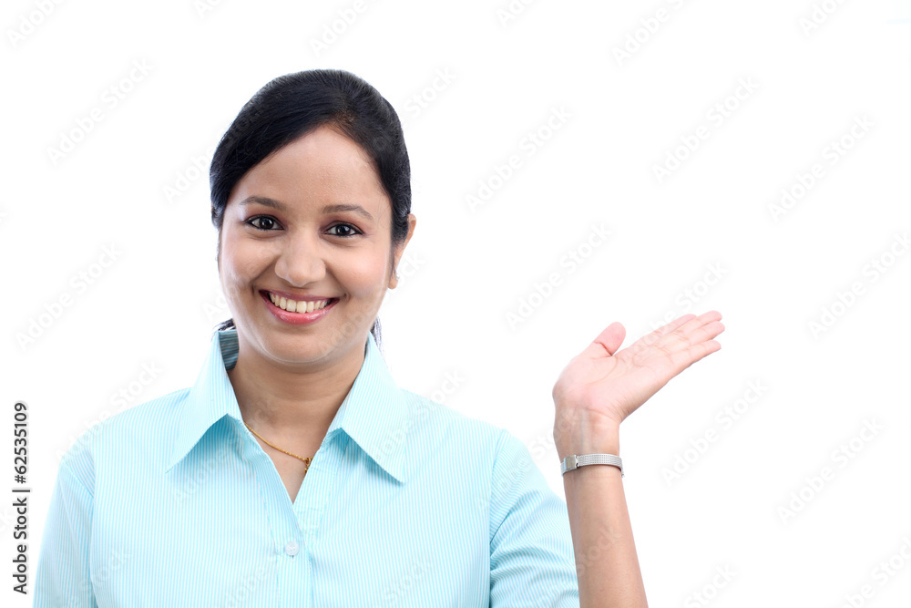 Business woman presenting a copyspace Business woman presenting a copyspace