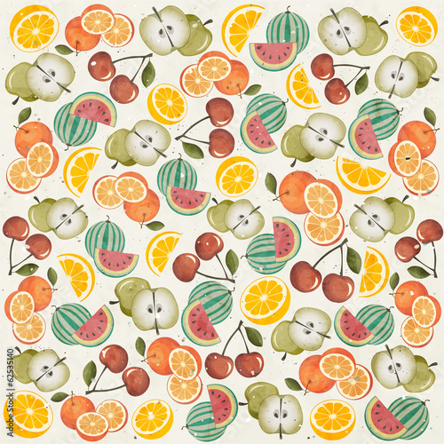 Fototapeta Naklejka Na Ścianę i Meble -  Orange, Melon, Apple, Cherry and Lemon illustrations.