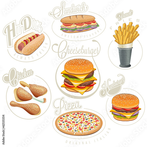 Retro vintage style fast food designs.