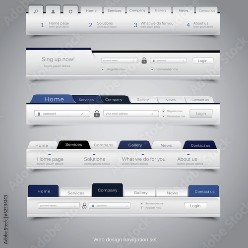 Web design navigation set. Vector