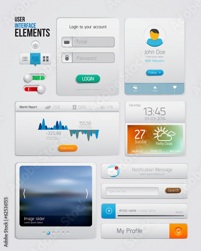 UI elements for web and mobile.Icons and buttons.Modern design.