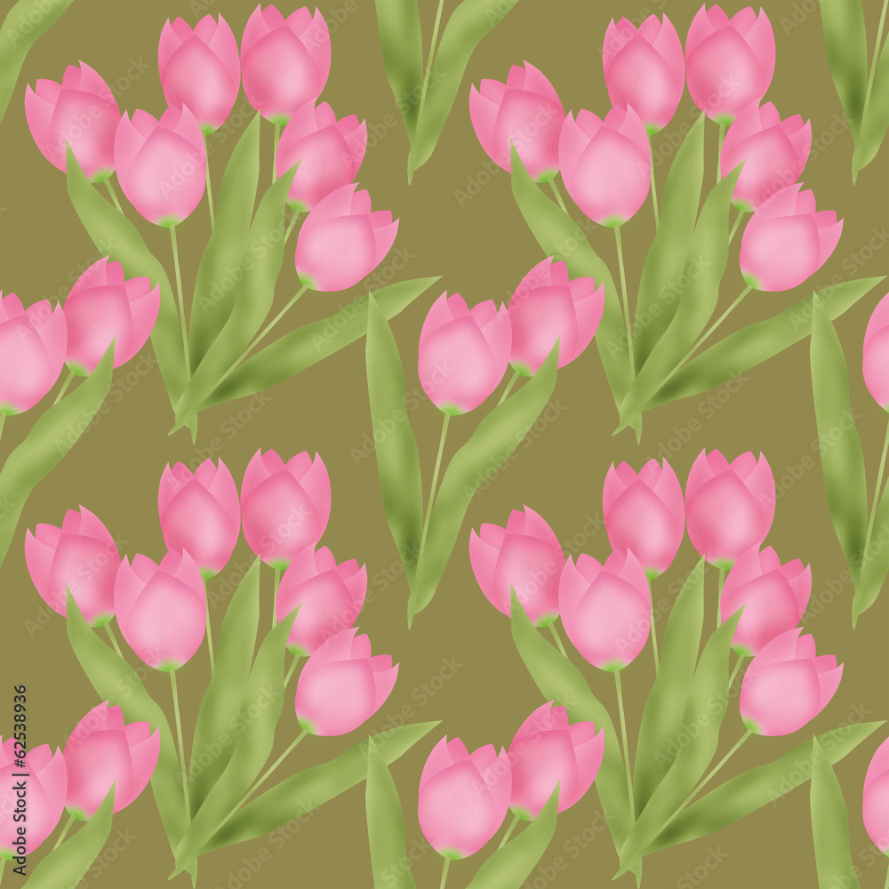 Spring seamless floral tulip pattern on green Spring seamless floral tulip pattern on green