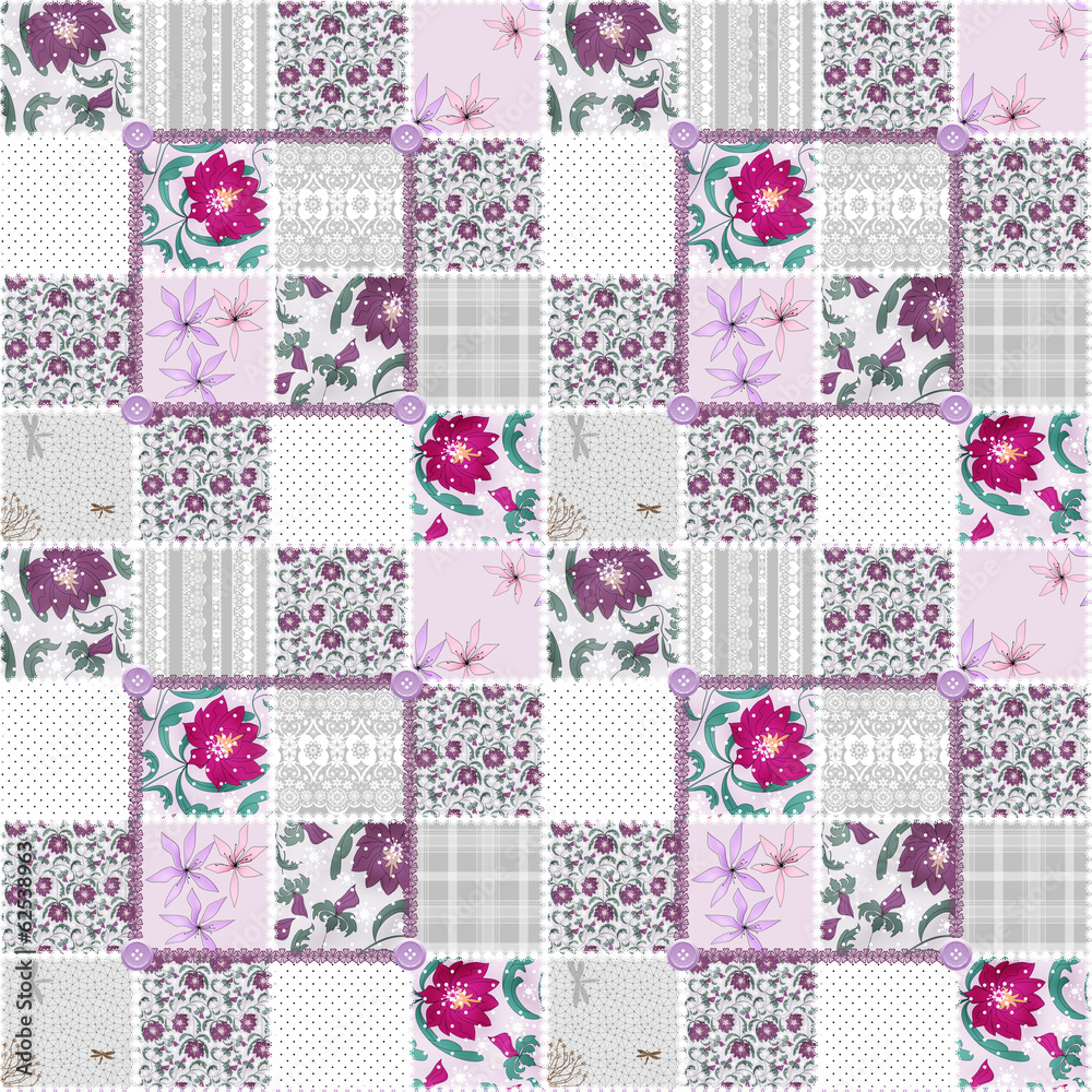 Patchwork seamless floral dotted pattern