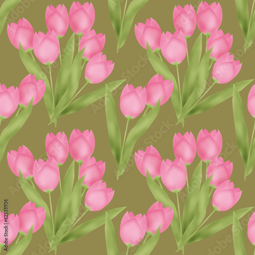 Spring seamless floral tulip pattern on green