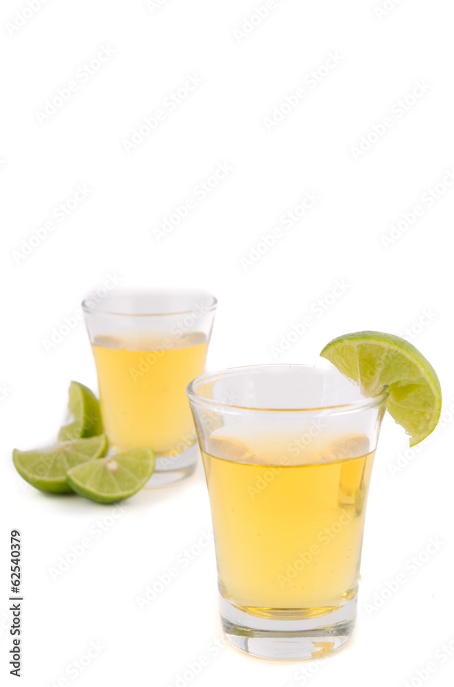 Gold tequila shot with lemon Gold tequila shot with lemon