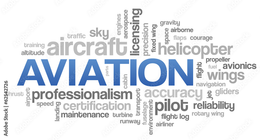 Fototapeta premium Aviation Word Cloud Blue Bubble Tags Tree Vector