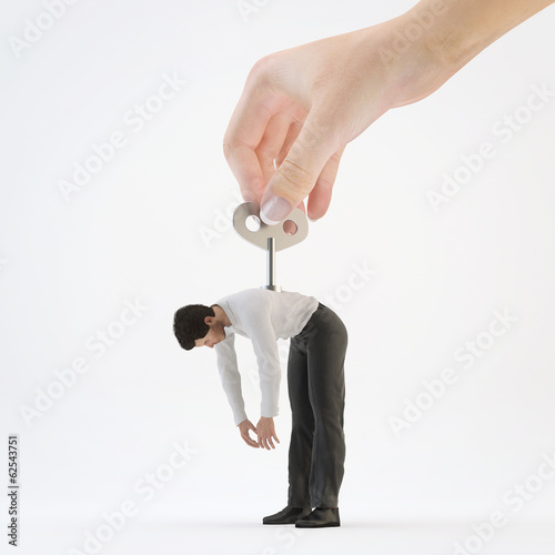 Принти на полотні Hand Turns clockwork on the back of businessman.