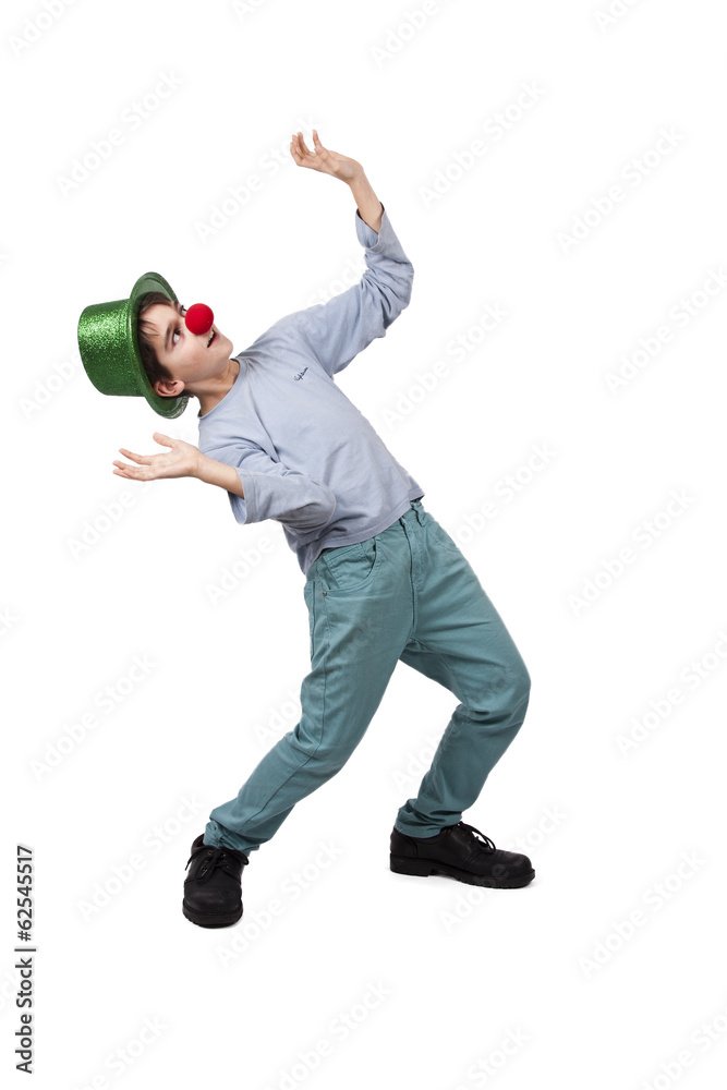 boy with hat and clown nose with expressions boy with hat and clown nose with expressions