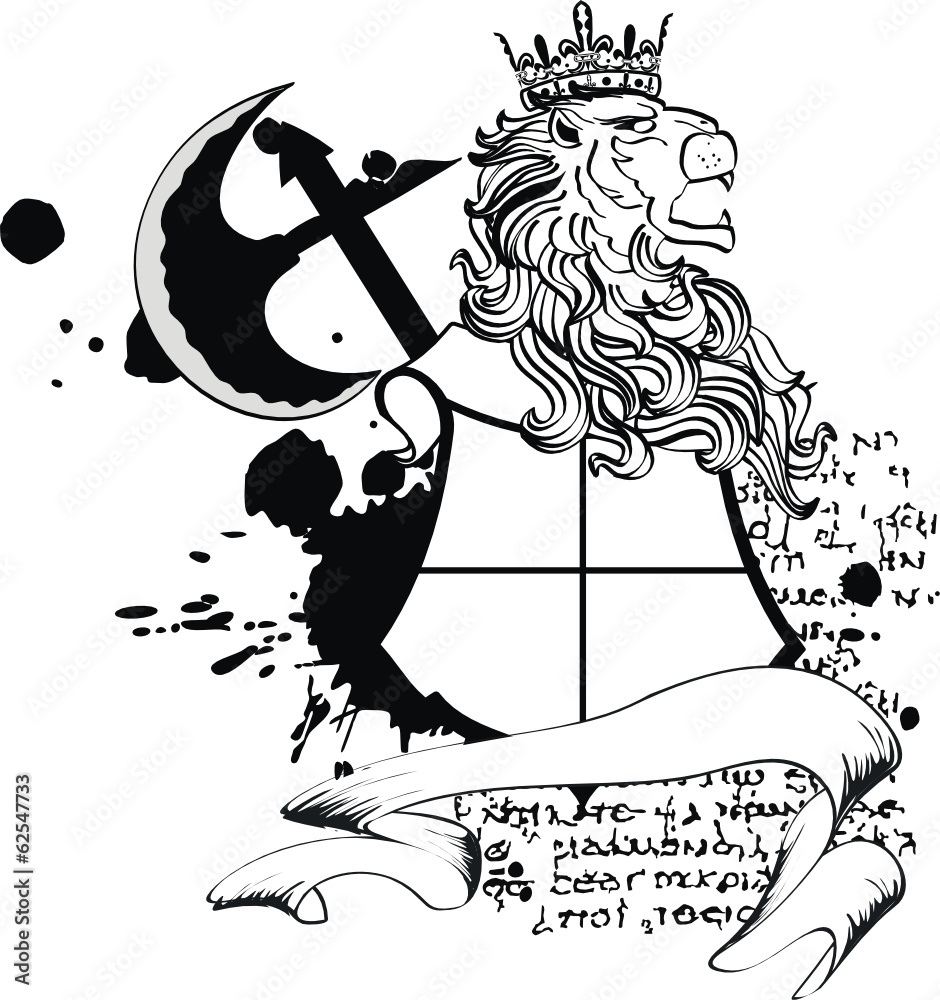 Obraz premium lion heraldic coat of arms tattoo