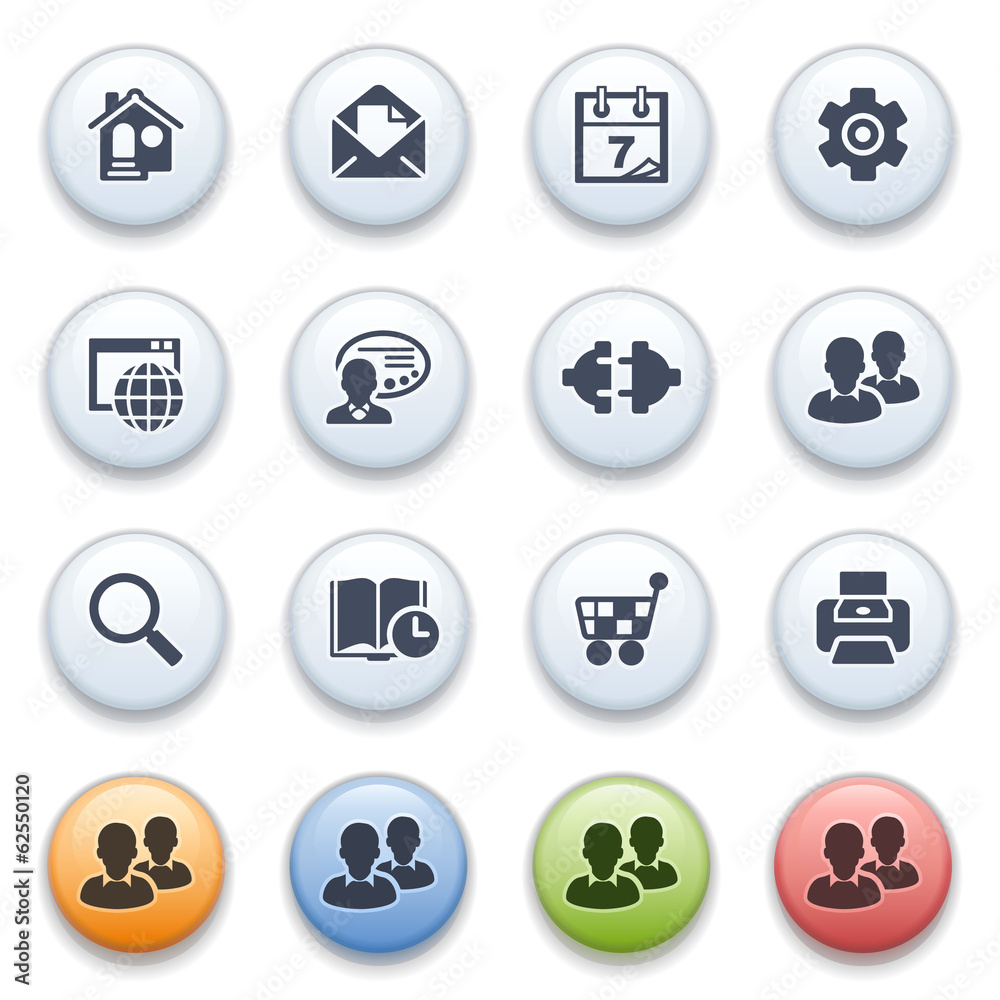 Internet icons on color buttons. Set 1.