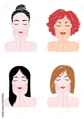 顔を押さえる女性の顔、４種類
