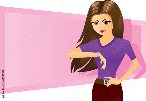 young girl looking at watch