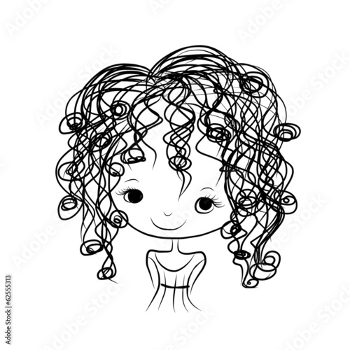 Cute girl smiling, sketch for your design