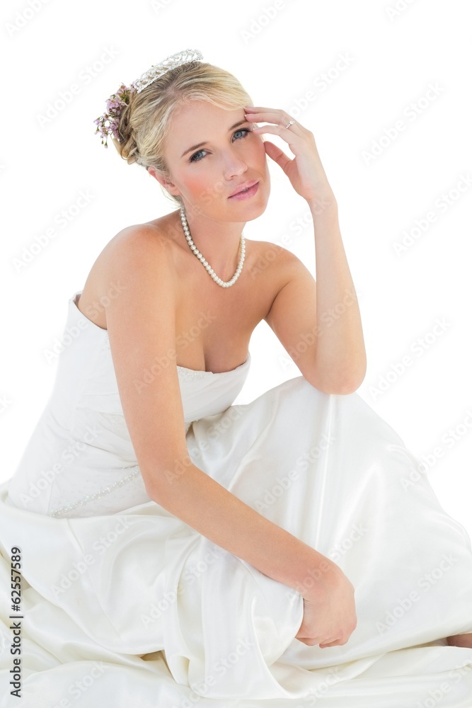 Portrait of sensuous bride over white white background