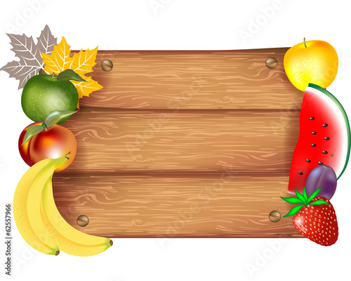 Fruit border on wood table 