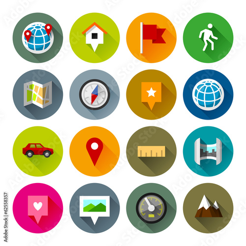 Maps and navigation icons – Fllate series