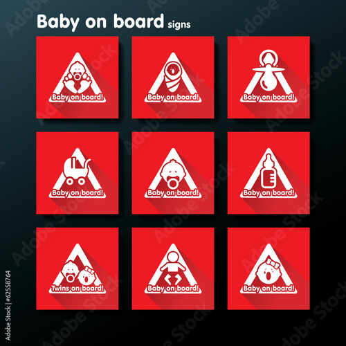 Vector flat baby on board sign set