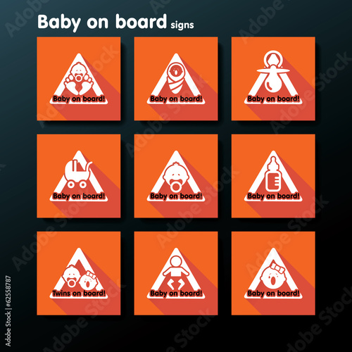 Vector flat baby on board sign set