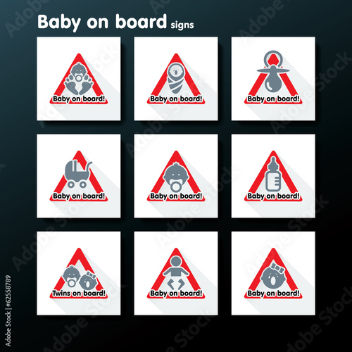 Vector flat baby on board sign set
