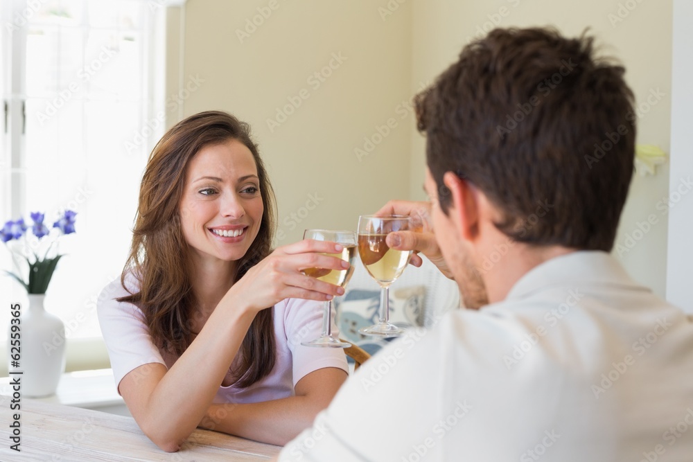 Couple toasting wine glasses at home Couple toasting wine glasses at home