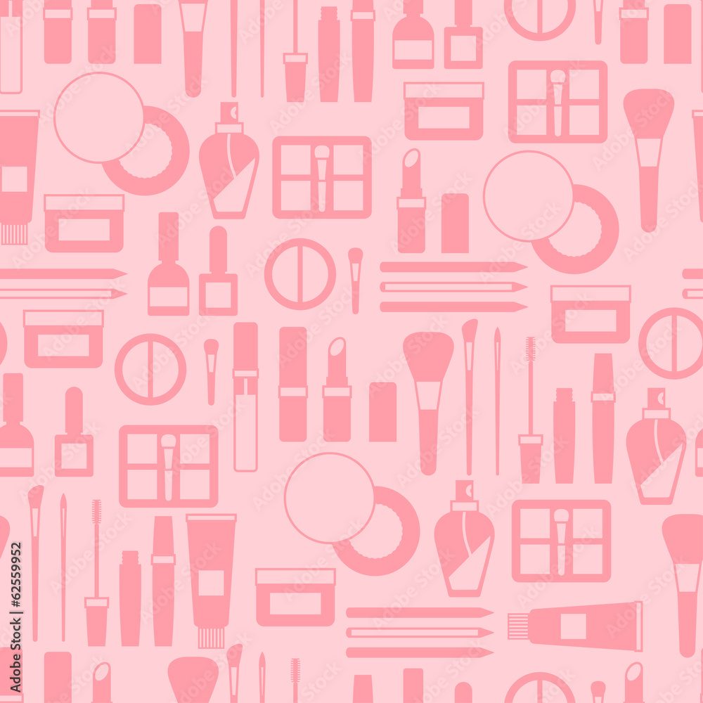 Seamless background with cosmetics icons. Seamless background with cosmetics icons.