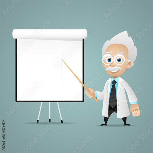 Scientist points on flipchart