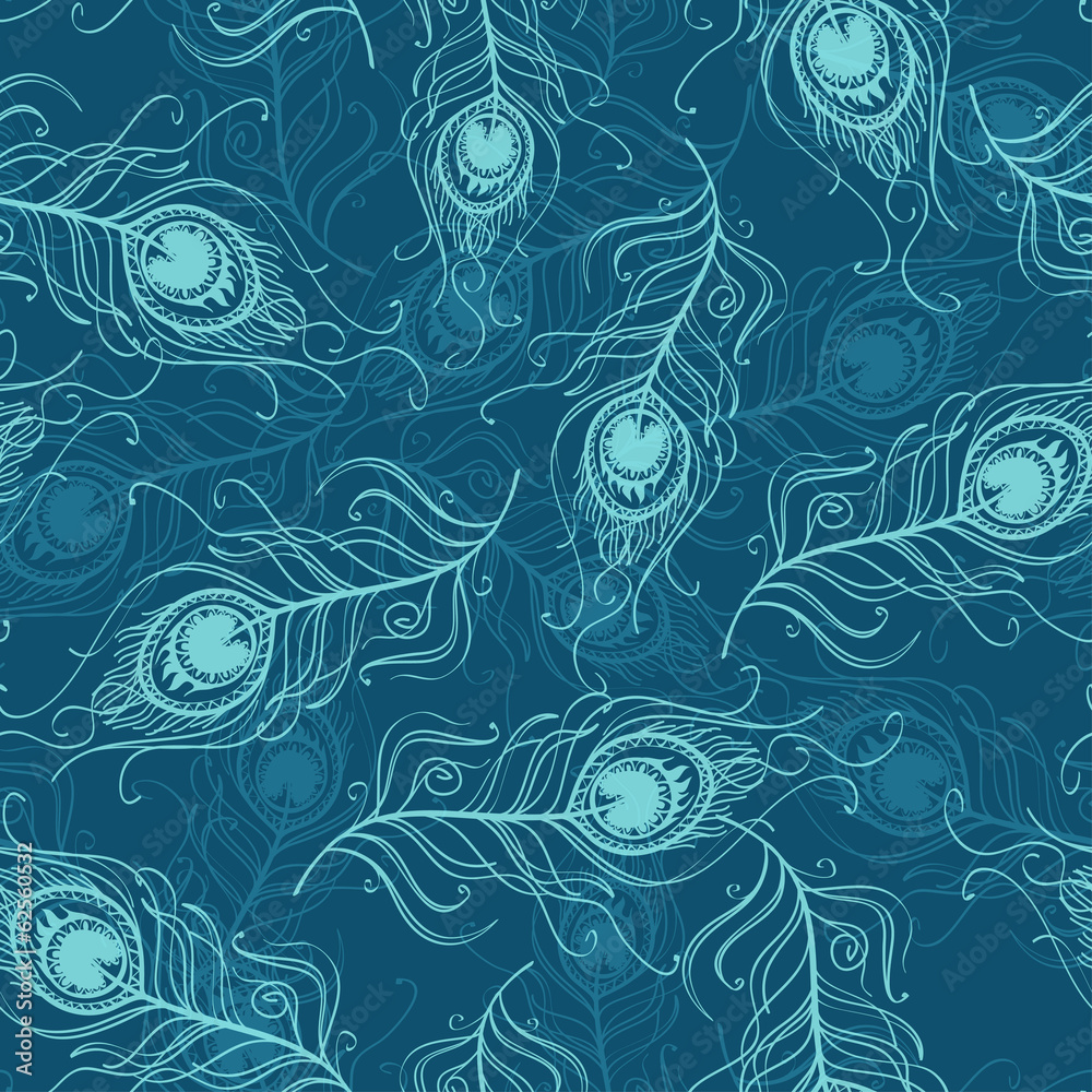 Seamless pattern of peacock feathers