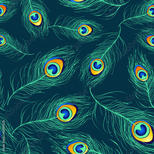 Seamless pattern of peacock feathers
