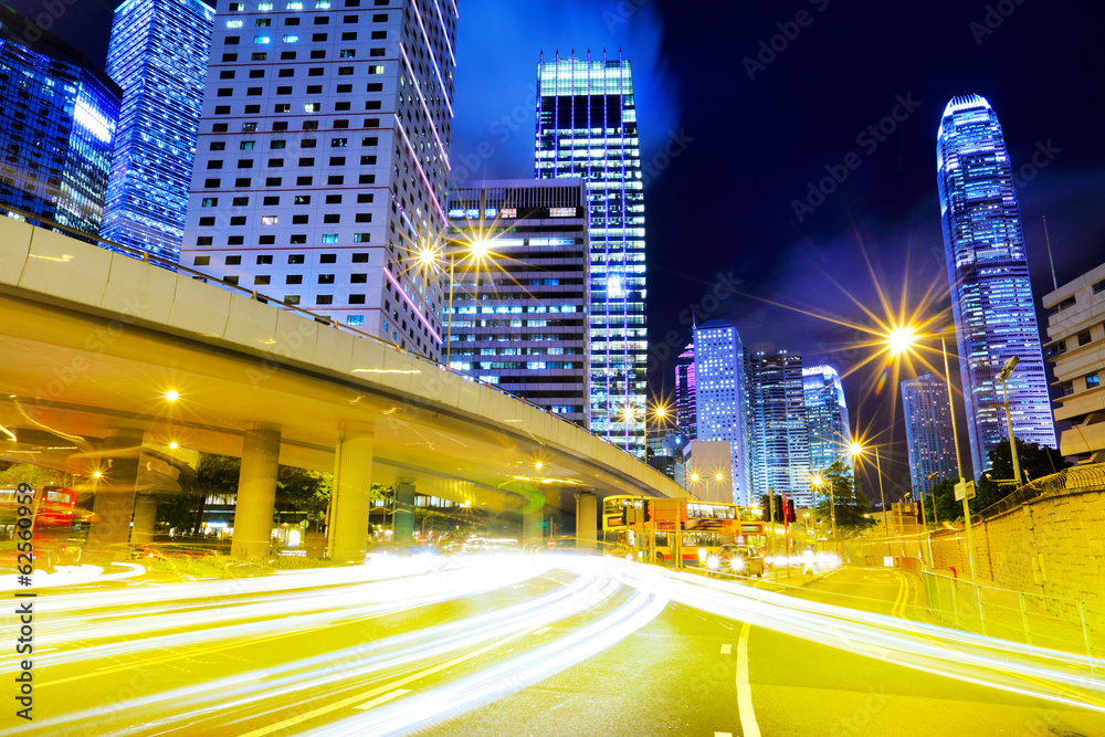 Busy traffic in city at night