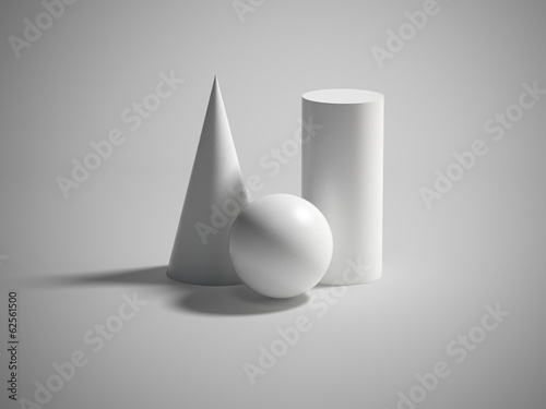 Paint primitives. 3d geometric figures: cone, sphere, cylinder