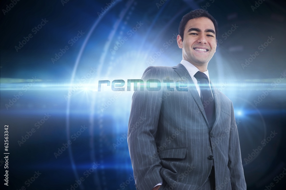 Remote against futuristic black background with circles