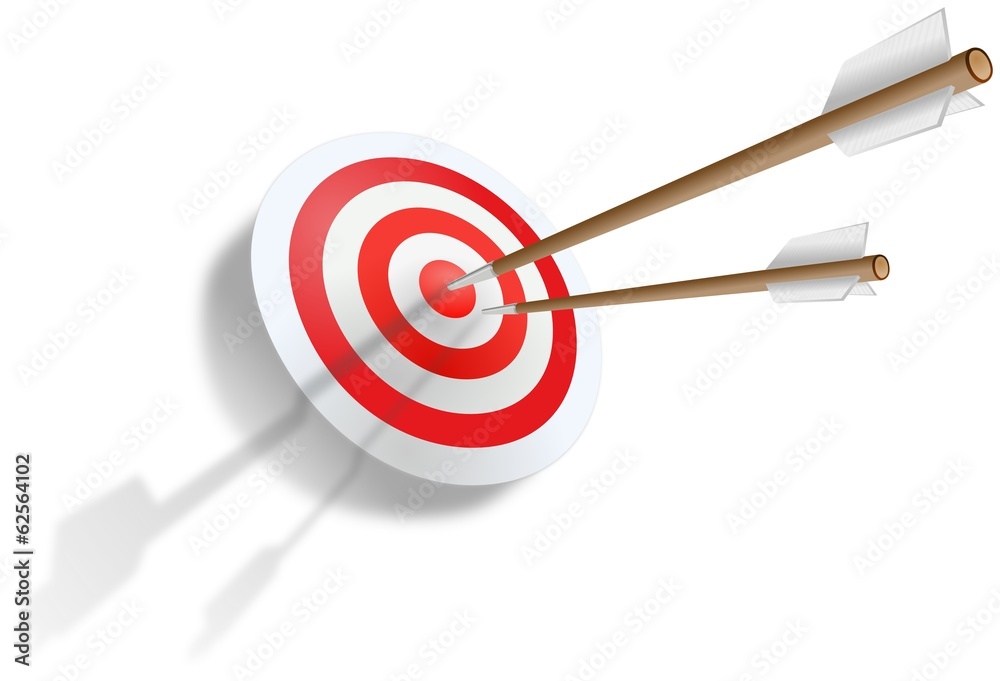 Two arrows stabbed into red dartboard
