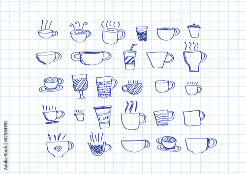 Coffee cup set hand drawing