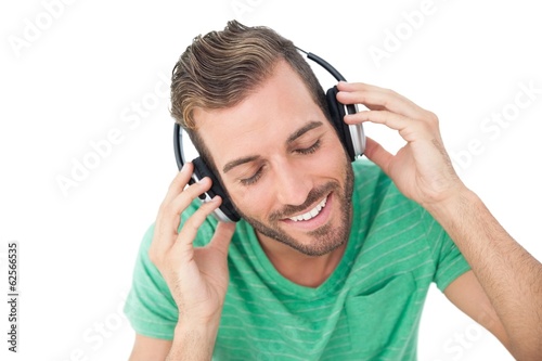 Close-up of a young man enjoying music