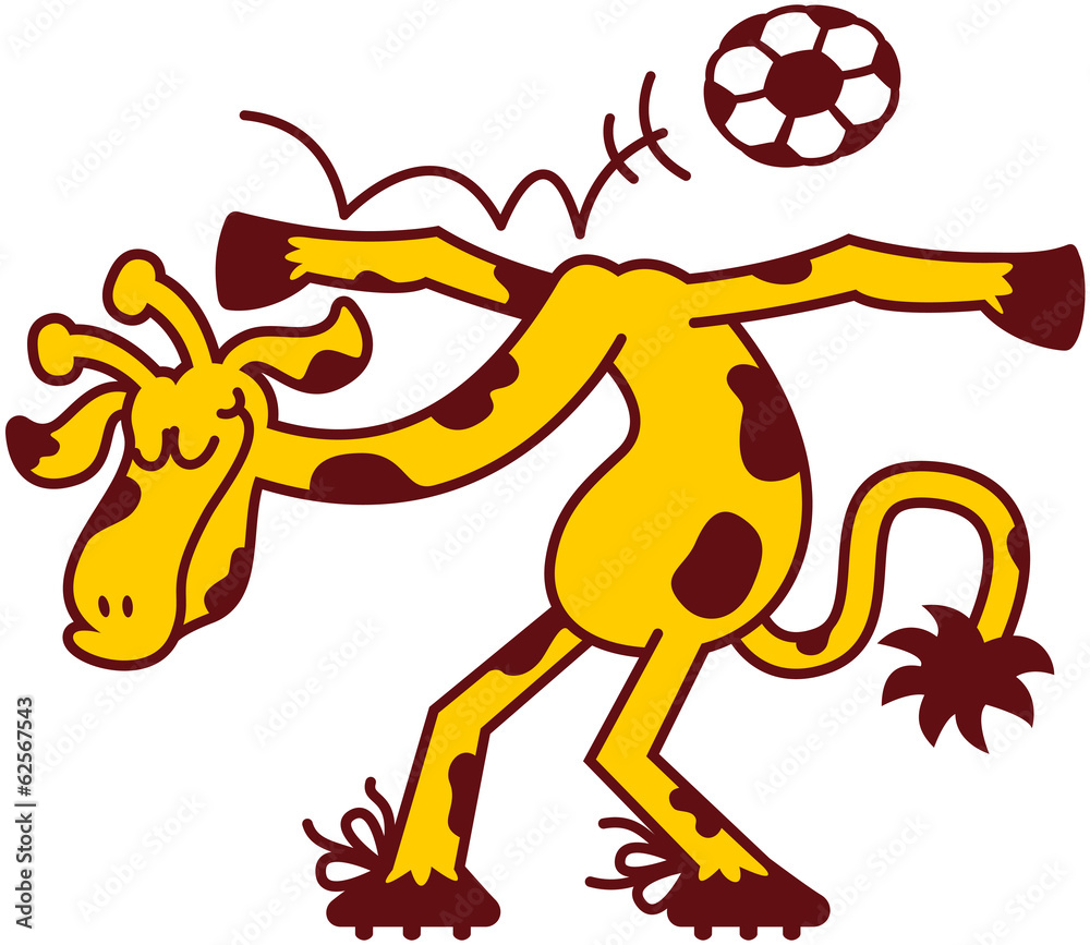 Cool giraffe performing acrobatics with a soccer ball