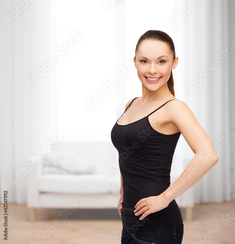 woman in blank black shirt