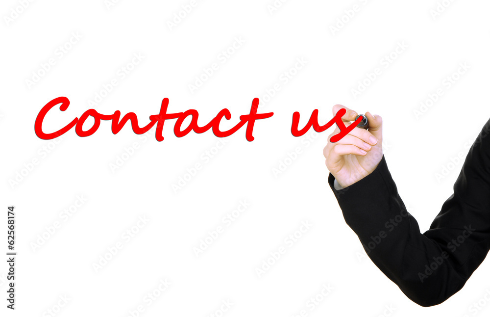 Hand writing Contact us on transparent board Hand writing Contact us on transparent board