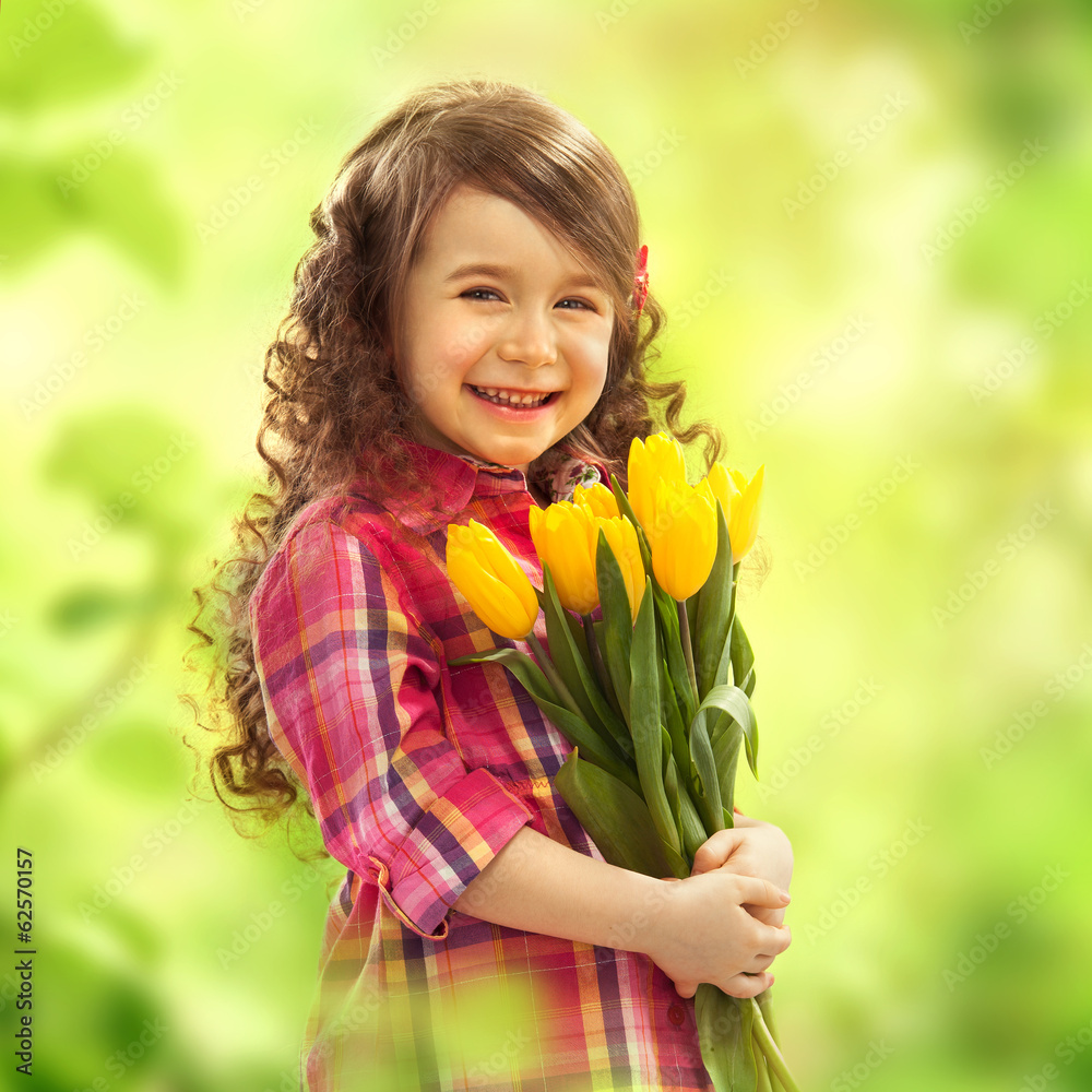 Smiling girl with big bouquet of flowers Smiling girl with big bouquet of flowers