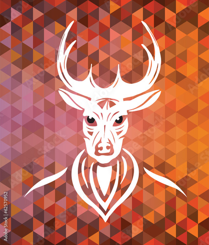 Stag with antlers on brown and orange pattern