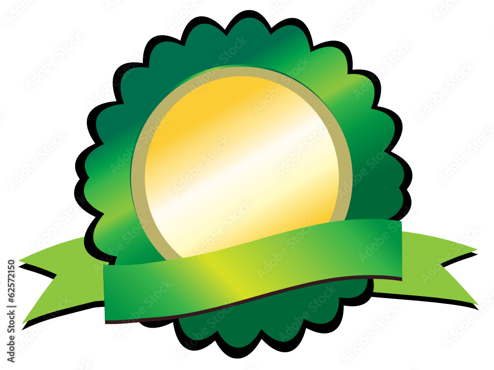 Buy Vector Round Green Ribbon Emblem Logo with gold trim