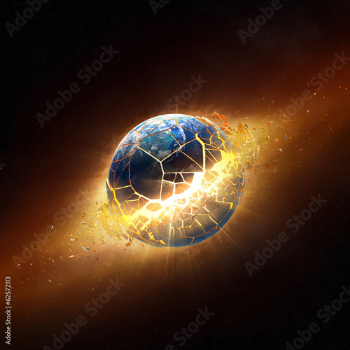 Planet earth explode in space photo