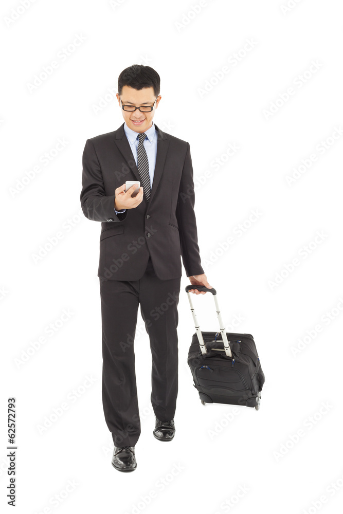businessman walking and using phone with briefcase businessman walking and using phone with briefcase