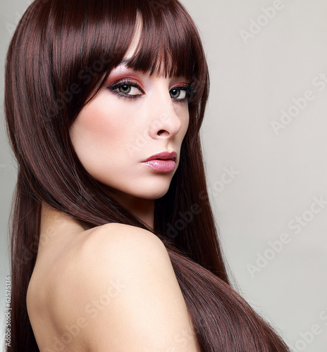 Sexy makeup woman with straight hair. Closeup portrait