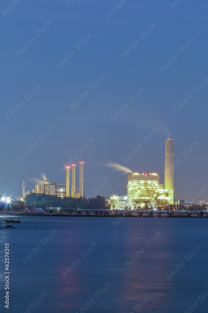 Night scene of Power plant with bay