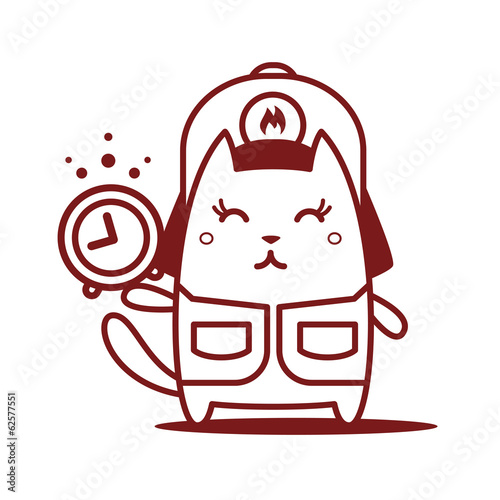 Character firefighter in coveralls and helmet line art