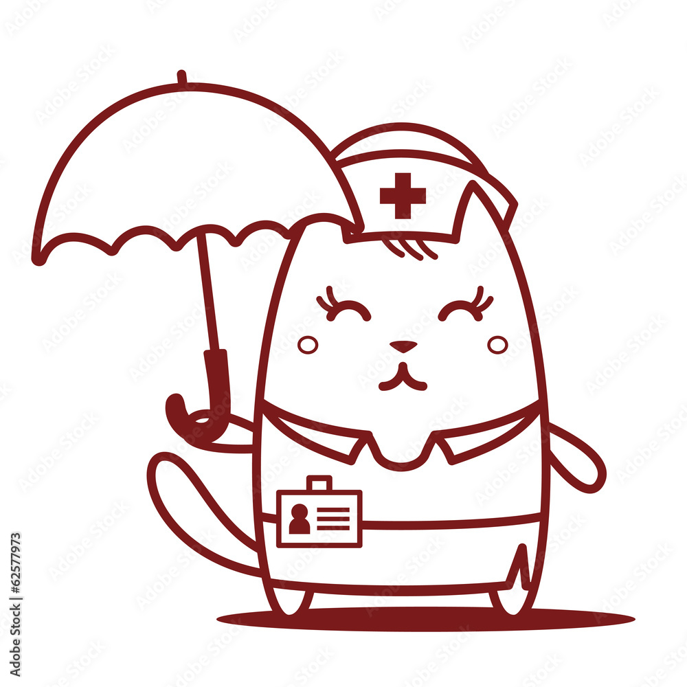 Character nurse in uniform with a medical cap line art Character nurse in uniform with a medical cap line art