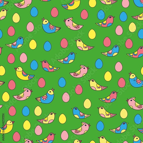seamless pattern cute birds and eggs
