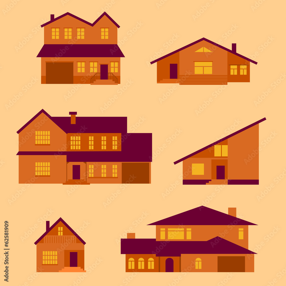 vector set of flat houses icon