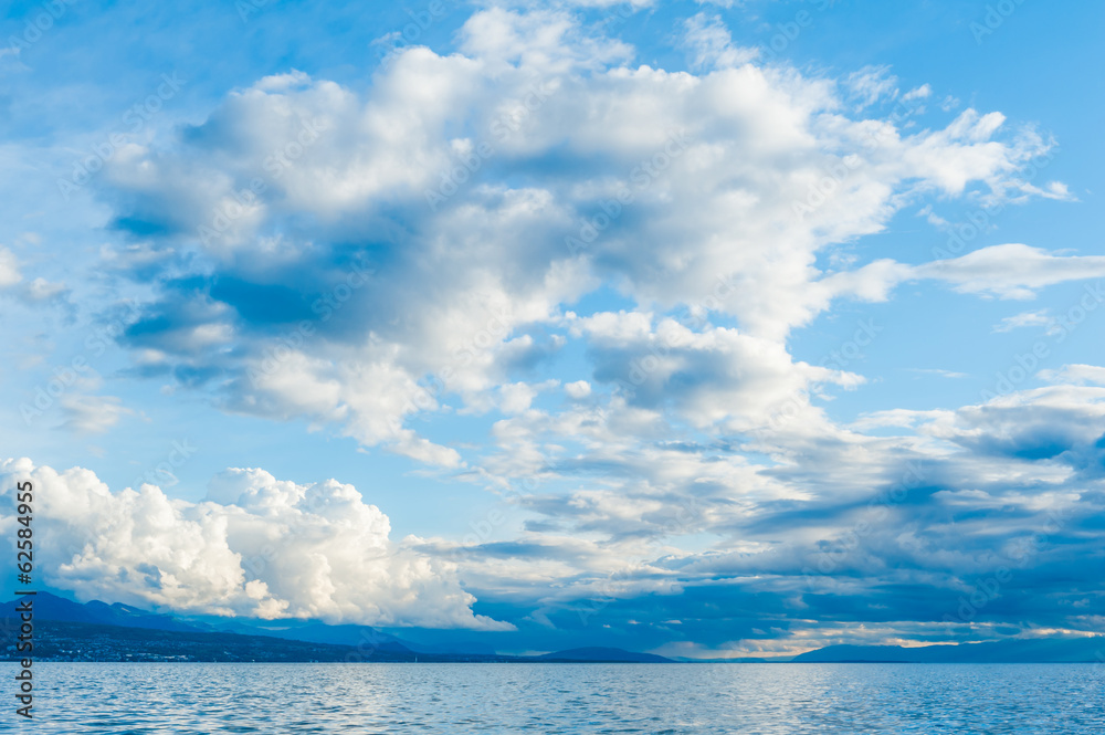 Beautiful clouds over the lake Geneva, Switzerland