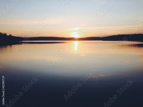 Sunset over a calm lake